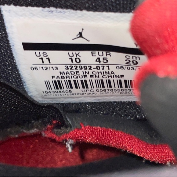 Nike Air Jordan 6 Rings Bred 322992-071 Mens Black Red Size 11 - Picture 5 of 8
